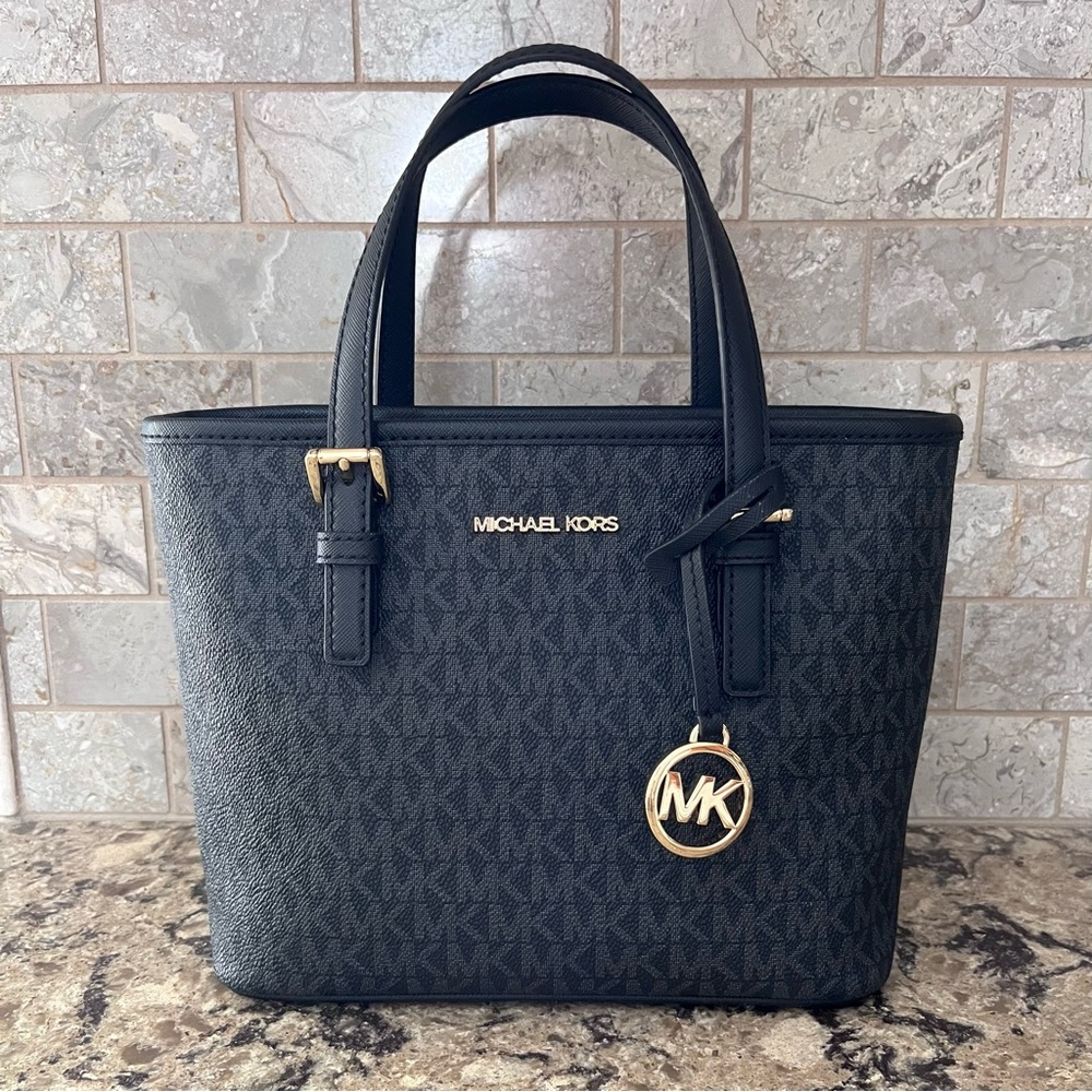 Michael Kors Tote Bag - Jet Set Travel Extra-Small Logo Top-Zip Black To…